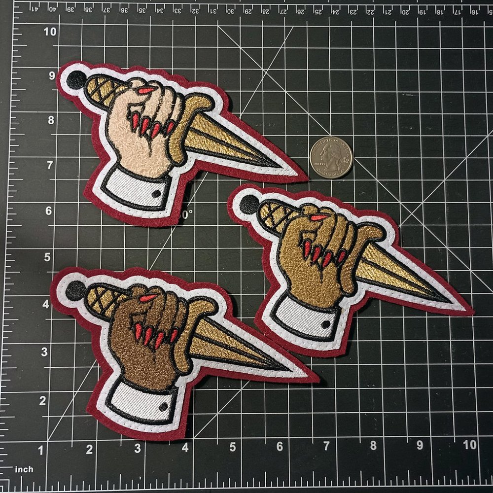Set of 3 Feminist embroidered chenille patches stabby hands girl gang fluffy